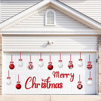 90shine 32PCS Christmas Garage Door Decorations Magnets - Merry Xmas Ball Holiday Refrigerator Fridge Kitchen Decor(Red, Silver)