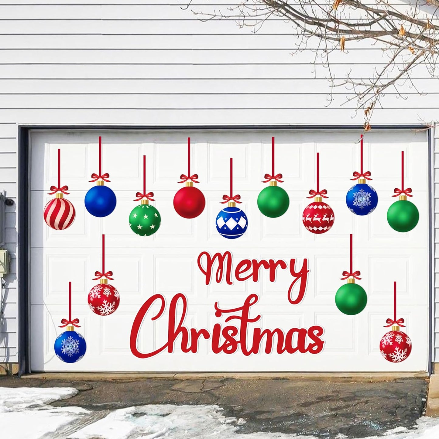 90shine 32PCS Christmas Garage Door Decorations Magnets - Merry Xmas Ball Holiday Refrigerator Fridge Kitchen Decor(Red, Silver)