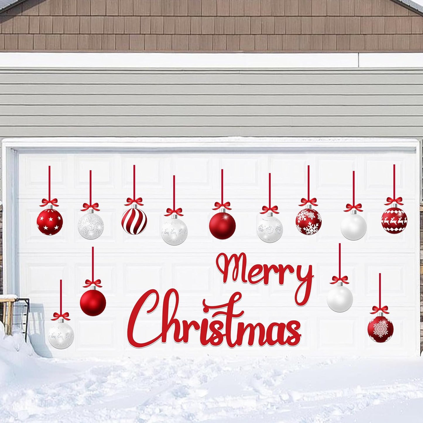 90shine 32PCS Christmas Garage Door Decorations Magnets - Merry Xmas Ball Holiday Refrigerator Fridge Kitchen Decor(Red, Silver)