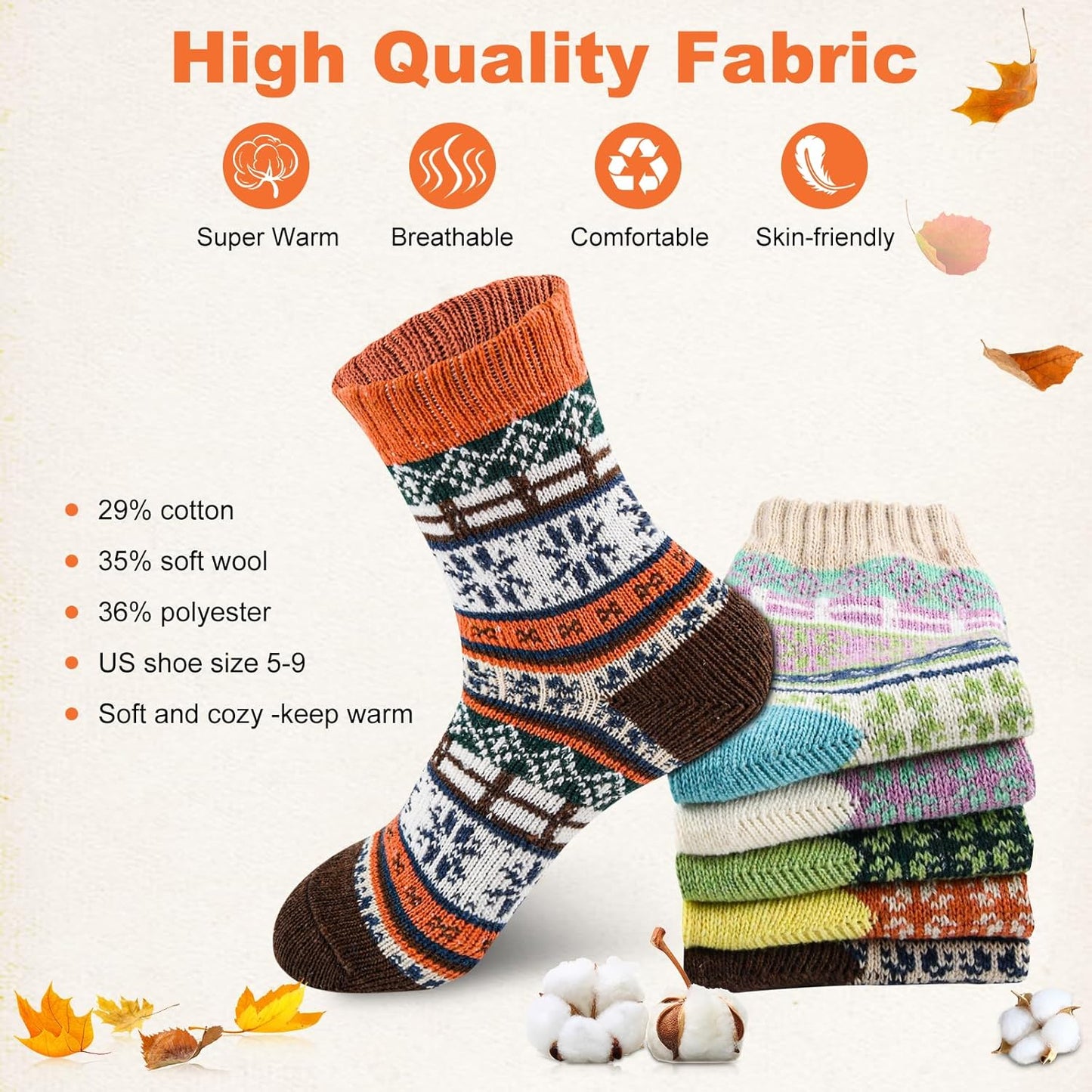 5Pairs Free Size Fuzzy Socks Soft Wool Crew Warm Socks for Women Winter Multicolor Christmas Womens Winter Socks Gift Box