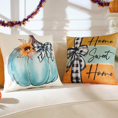 Ghost Halloween Decor-Throw Pillow Covers 18x18 in Set of 4,Spooky Gothic Linen Pillow Case for Couch Fall Christmas Holiday Outdoor Burnt Orange Black White Decorations