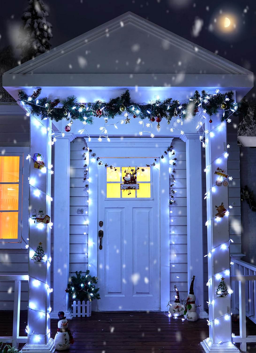 2 Pack Christmas Snowflakes Lights, 26 Ft 50 LED Snowflake String Lights Battery Operated, 8 Lighting Modes Waterproof Shatterproof Fairy Light for Bedroom Home Indoor Outdoor Xmas Christmas Decor