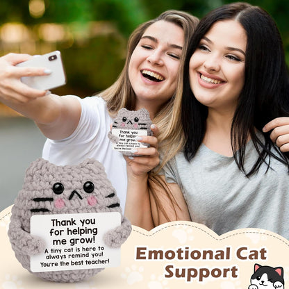 Crochet Cat Easter Basket Stuffers Positive Cat Crochet for Friend for Mom Grandma Dad Grandpa Daughter Son Gifts, Emotional Coworker Sister Brother Support Small Birthday Gifts