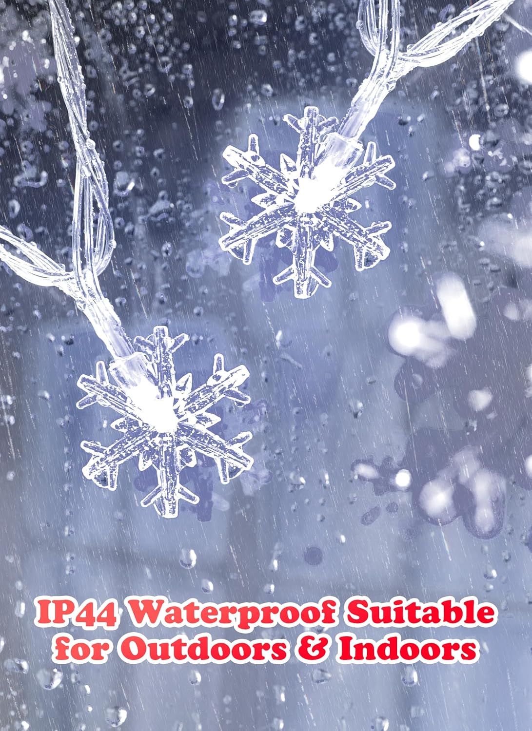 2 Pack Christmas Snowflakes Lights, 26 Ft 50 LED Snowflake String Lights Battery Operated, 8 Lighting Modes Waterproof Shatterproof Fairy Light for Bedroom Home Indoor Outdoor Xmas Christmas Decor