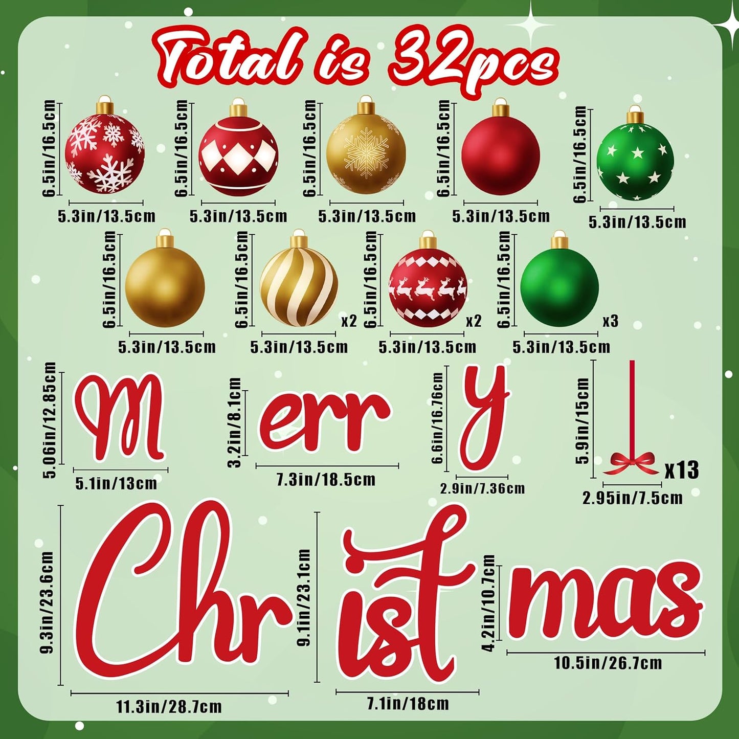 90shine 32PCS Christmas Garage Door Decorations Magnets - Merry Xmas Ball Holiday Refrigerator Fridge Kitchen Decor(Red, Silver)