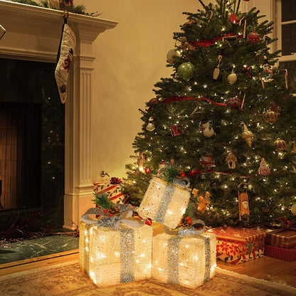Christmas Joy Lighted Gift Boxes Decorations Set of 3, 2.6Ft Stackable Christmas Nesting Boxes Battery Operated for Home and Party Decoration