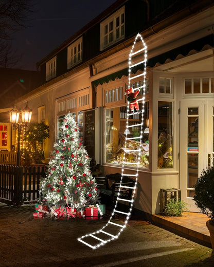 LED Christmas Lights - 10ft Christmas Decorative Ladder Lights with Santa Claus, Xmas Decorations Light for Indoor Outdoor, Window, Garden, Home, Wall, Xmas Tree Decor - Warm White