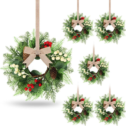 24" Christmas Wreaths for Front Door 2 PCS Christmas Teardrop Swag Winter Wreath with Red Ball Red Berry Pine Needles for Indoor Outdoor Farmhouse Home Wall Window Festival Wedding Decor