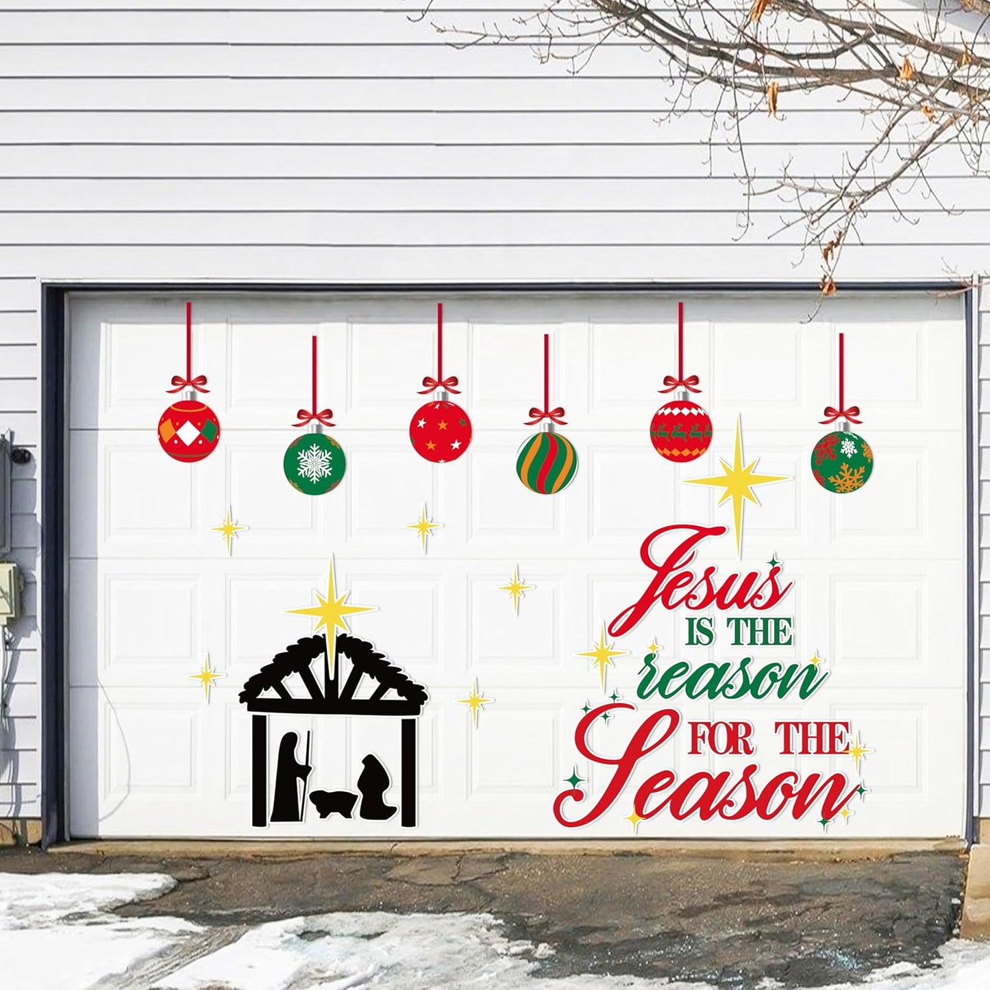 90shine 32PCS Christmas Garage Door Decorations Magnets - Merry Xmas Ball Holiday Refrigerator Fridge Kitchen Decor(Red, Silver)