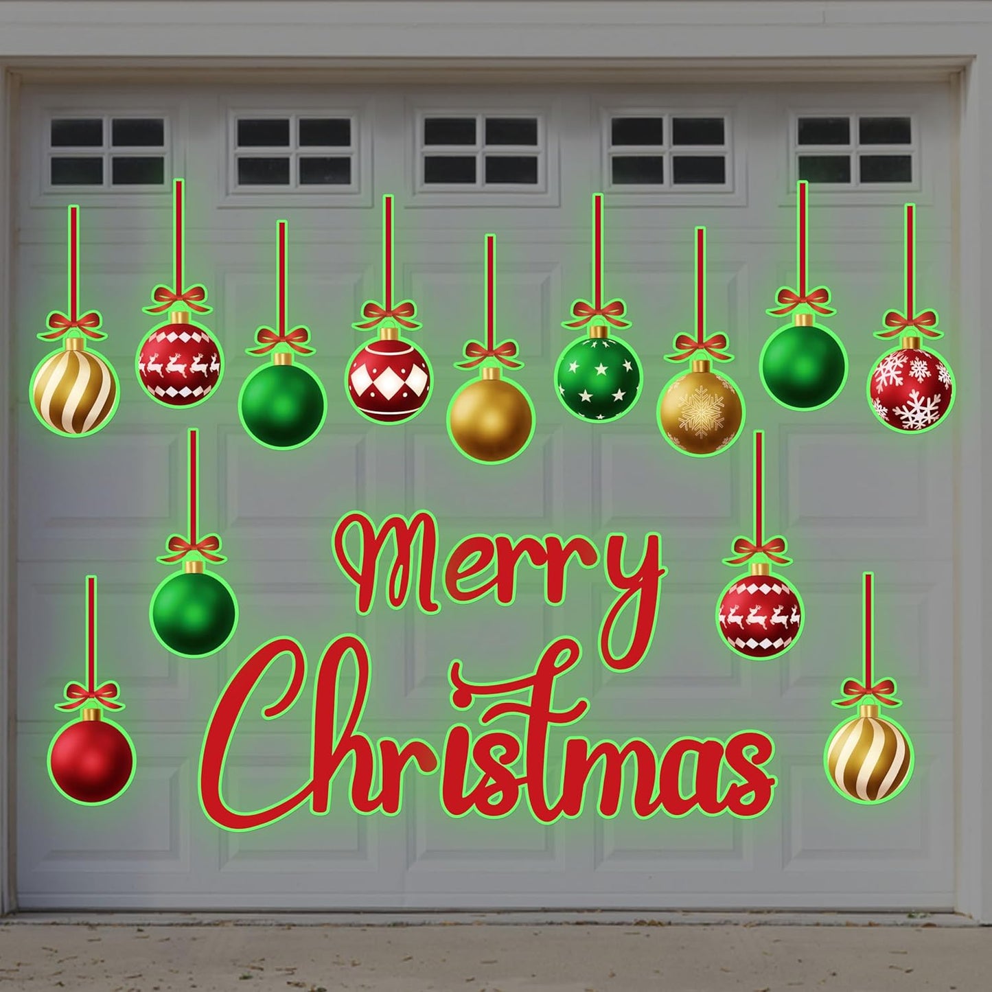 90shine 32PCS Christmas Garage Door Decorations Magnets - Merry Xmas Ball Holiday Refrigerator Fridge Kitchen Decor(Red, Silver)