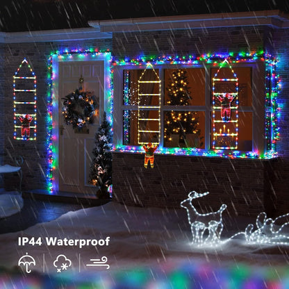 LED Christmas Lights - 10ft Christmas Decorative Ladder Lights with Santa Claus, Xmas Decorations Light for Indoor Outdoor, Window, Garden, Home, Wall, Xmas Tree Decor - Warm White