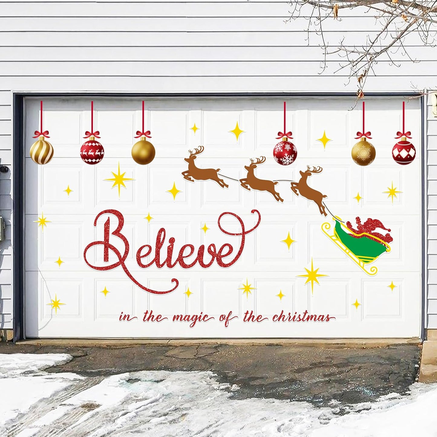 90shine 32PCS Christmas Garage Door Decorations Magnets - Merry Xmas Ball Holiday Refrigerator Fridge Kitchen Decor(Red, Silver)