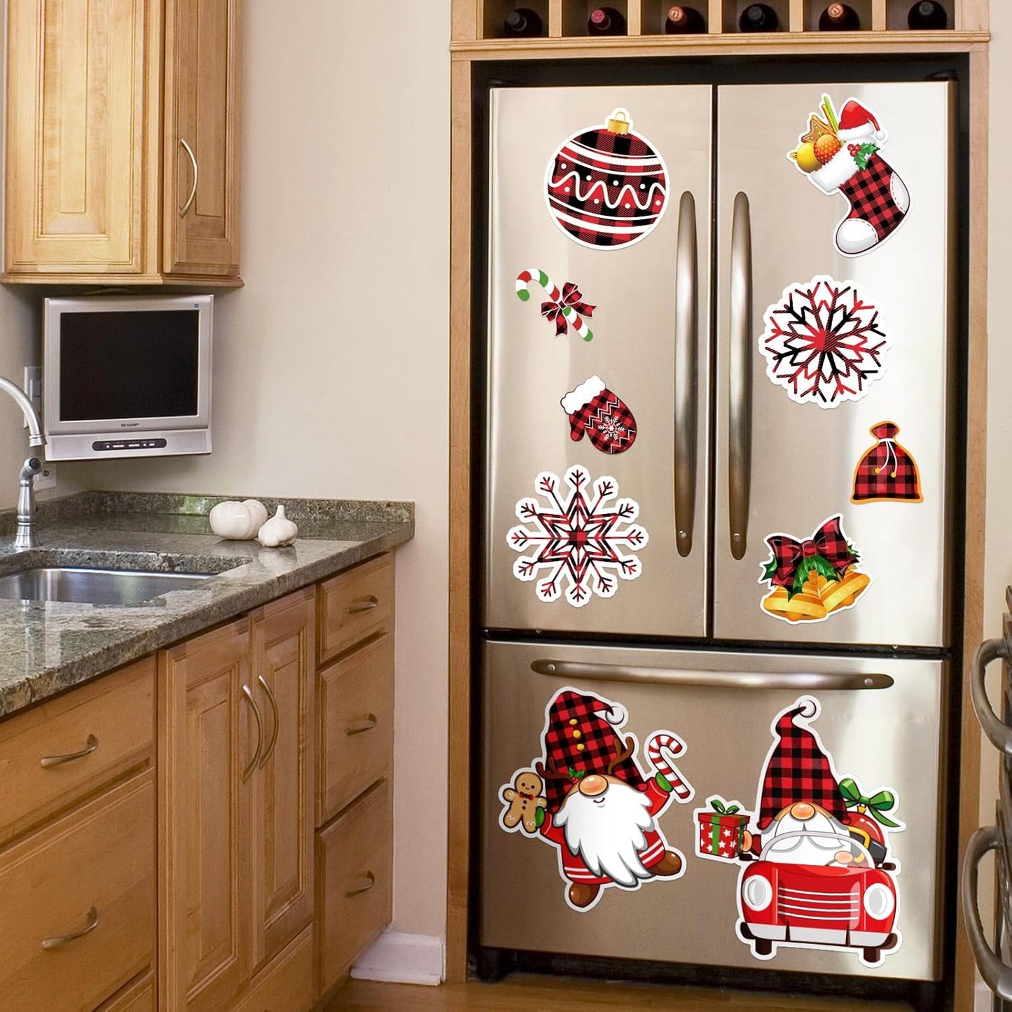 90shine 32PCS Christmas Garage Door Decorations Magnets - Merry Xmas Ball Holiday Refrigerator Fridge Kitchen Decor(Red, Silver)