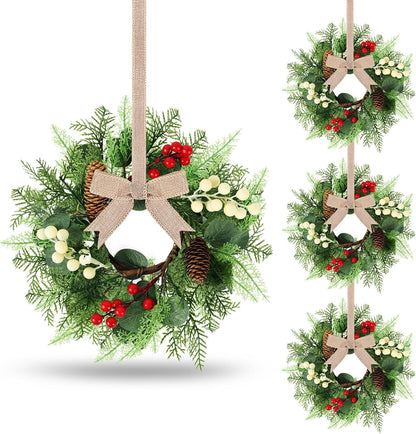 24" Christmas Wreaths for Front Door 2 PCS Christmas Teardrop Swag Winter Wreath with Red Ball Red Berry Pine Needles for Indoor Outdoor Farmhouse Home Wall Window Festival Wedding Decor