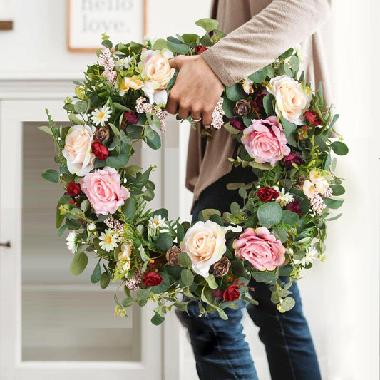 24 Inch Spring Fall Wreaths for Front Door,Fall Wreath with Orange Hydrangea&Peony and Dahlia Flowers-Fall Decoration for Home-Large Fall Decor Door Wreath for Autumn,Harvest