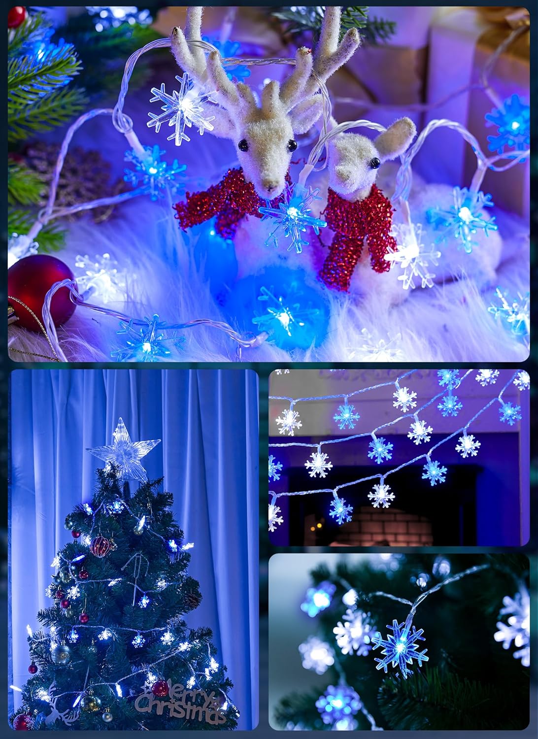 2 Pack Christmas Snowflakes Lights, 26 Ft 50 LED Snowflake String Lights Battery Operated, 8 Lighting Modes Waterproof Shatterproof Fairy Light for Bedroom Home Indoor Outdoor Xmas Christmas Decor