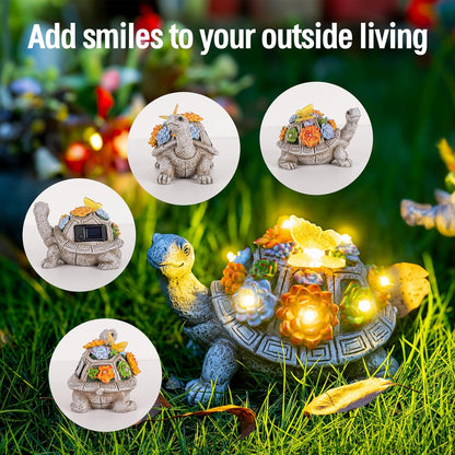 Solar Garden Outdoor Statues Green Monster with Christmas Tree and 6 LED Lights-Christmas Lawn Deco Statue for Patio, Balcony - Unique Christmas Housewarming Gifts
