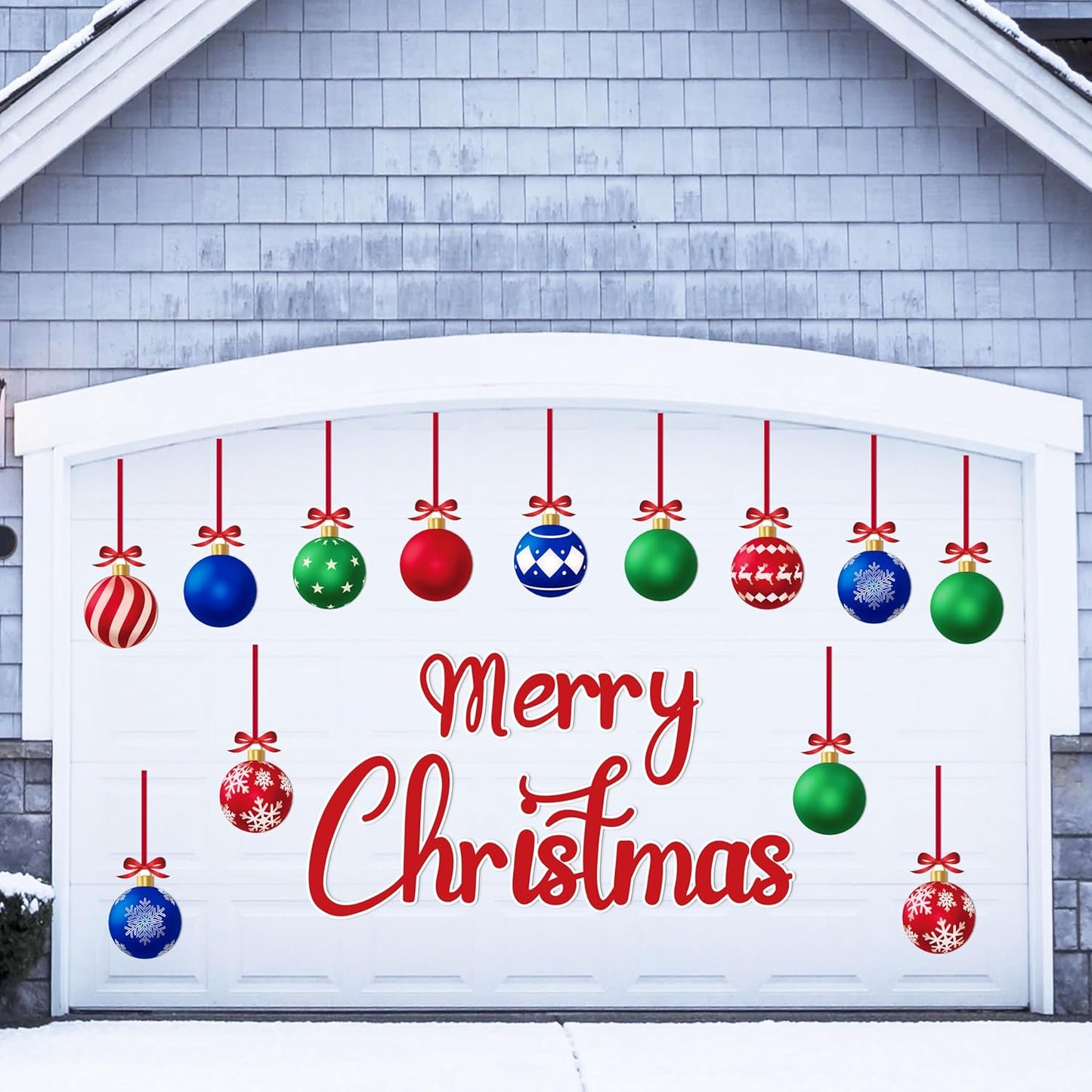 90shine 32PCS Christmas Garage Door Decorations Magnets - Merry Xmas Ball Holiday Refrigerator Fridge Kitchen Decor(Red, Silver)