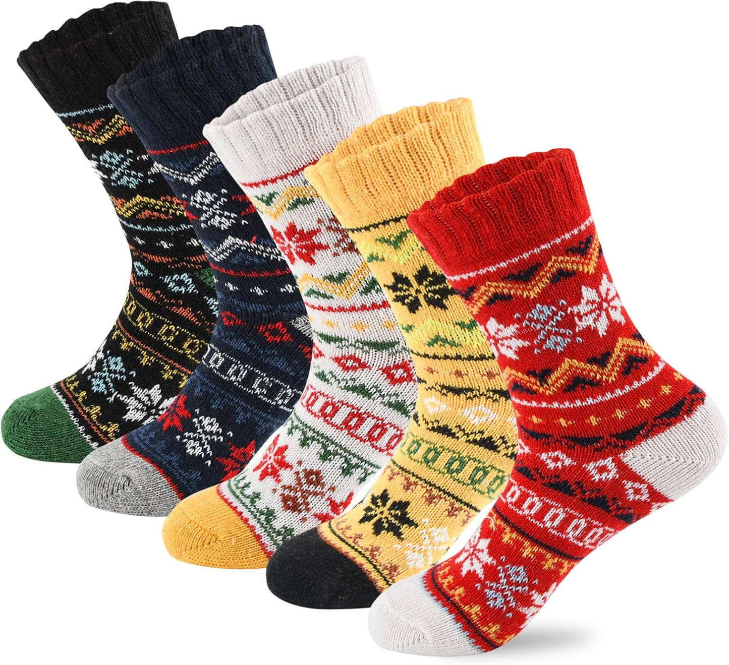 5Pairs Free Size Fuzzy Socks Soft Wool Crew Warm Socks for Women Winter Multicolor Christmas Womens Winter Socks Gift Box