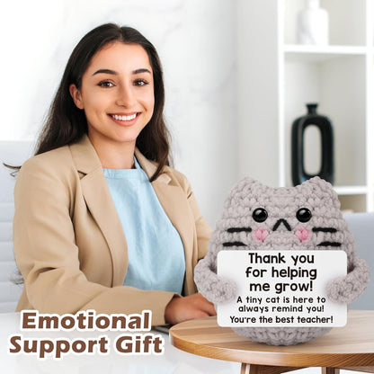 Crochet Cat Easter Basket Stuffers Positive Cat Crochet for Friend for Mom Grandma Dad Grandpa Daughter Son Gifts, Emotional Coworker Sister Brother Support Small Birthday Gifts