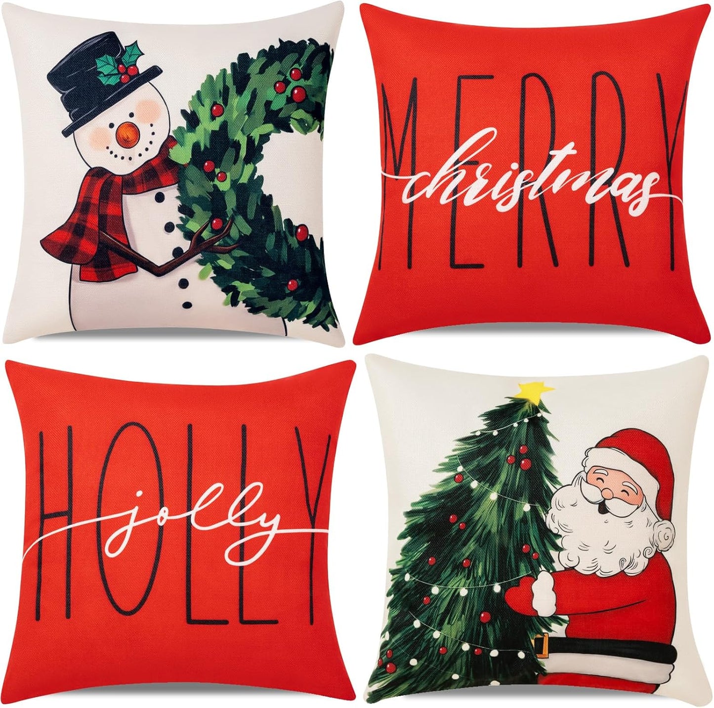 Ghost Halloween Decor-Throw Pillow Covers 18x18 in Set of 4,Spooky Gothic Linen Pillow Case for Couch Fall Christmas Holiday Outdoor Burnt Orange Black White Decorations