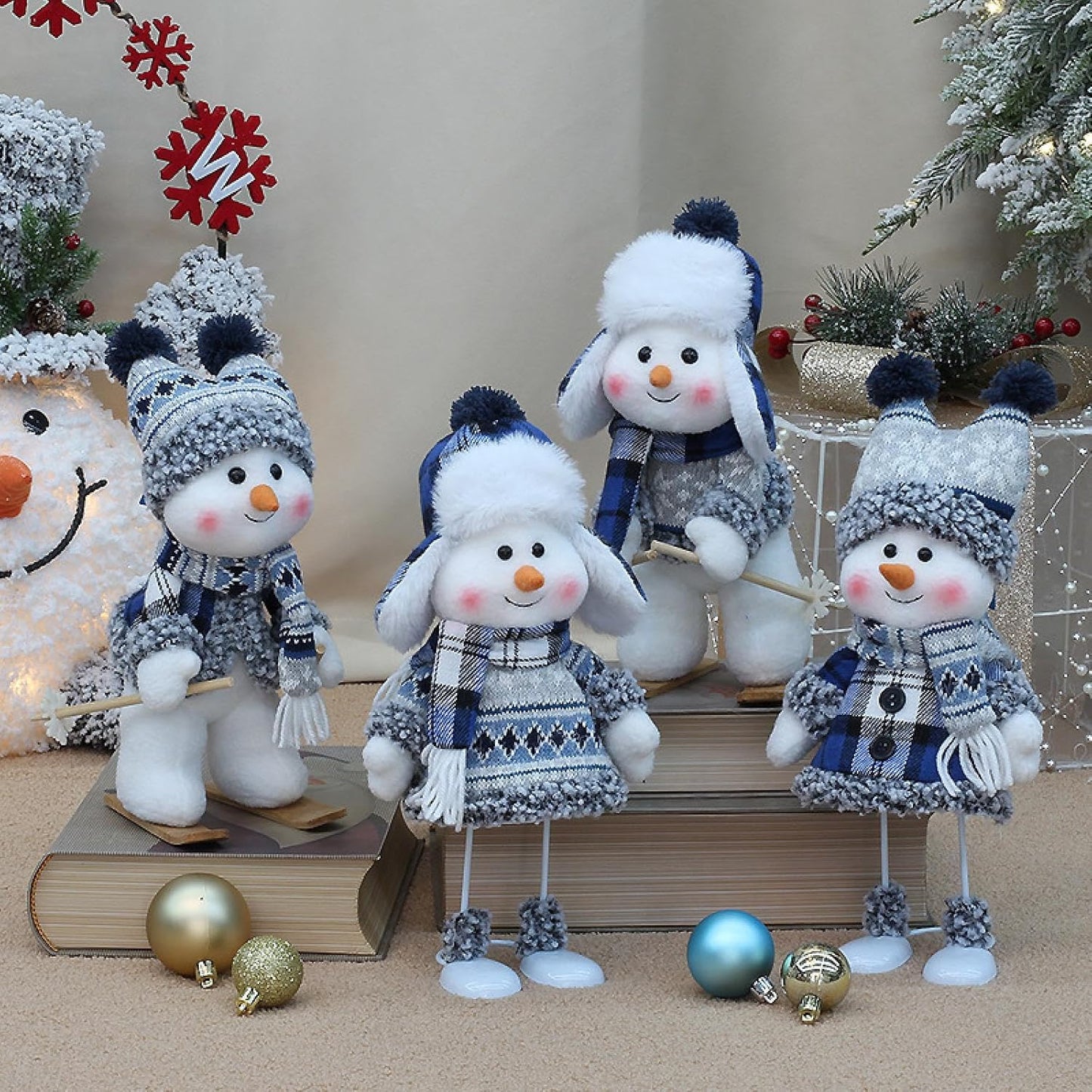 Christmas Blue Fabric Doll Doll Cute Ski Swing Snowman Decoration Ornaments