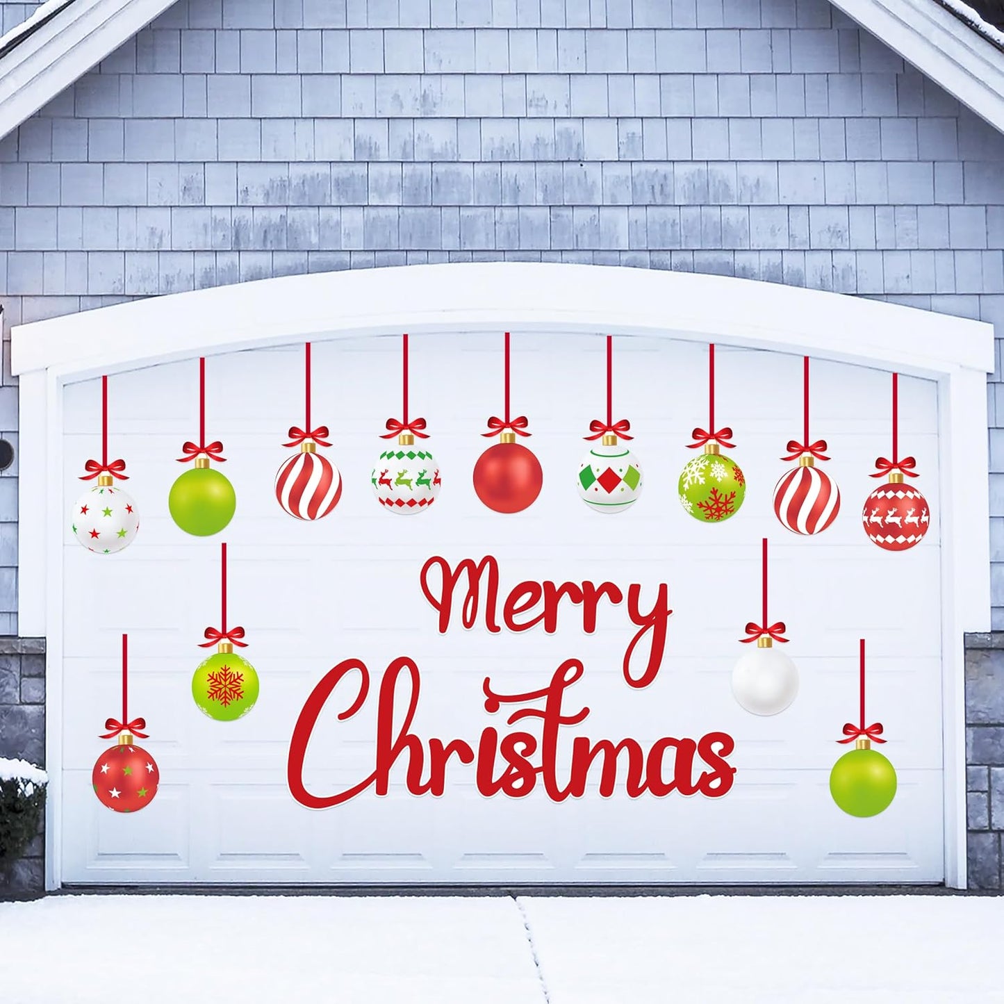 90shine 32PCS Christmas Garage Door Decorations Magnets - Merry Xmas Ball Holiday Refrigerator Fridge Kitchen Decor(Red, Silver)
