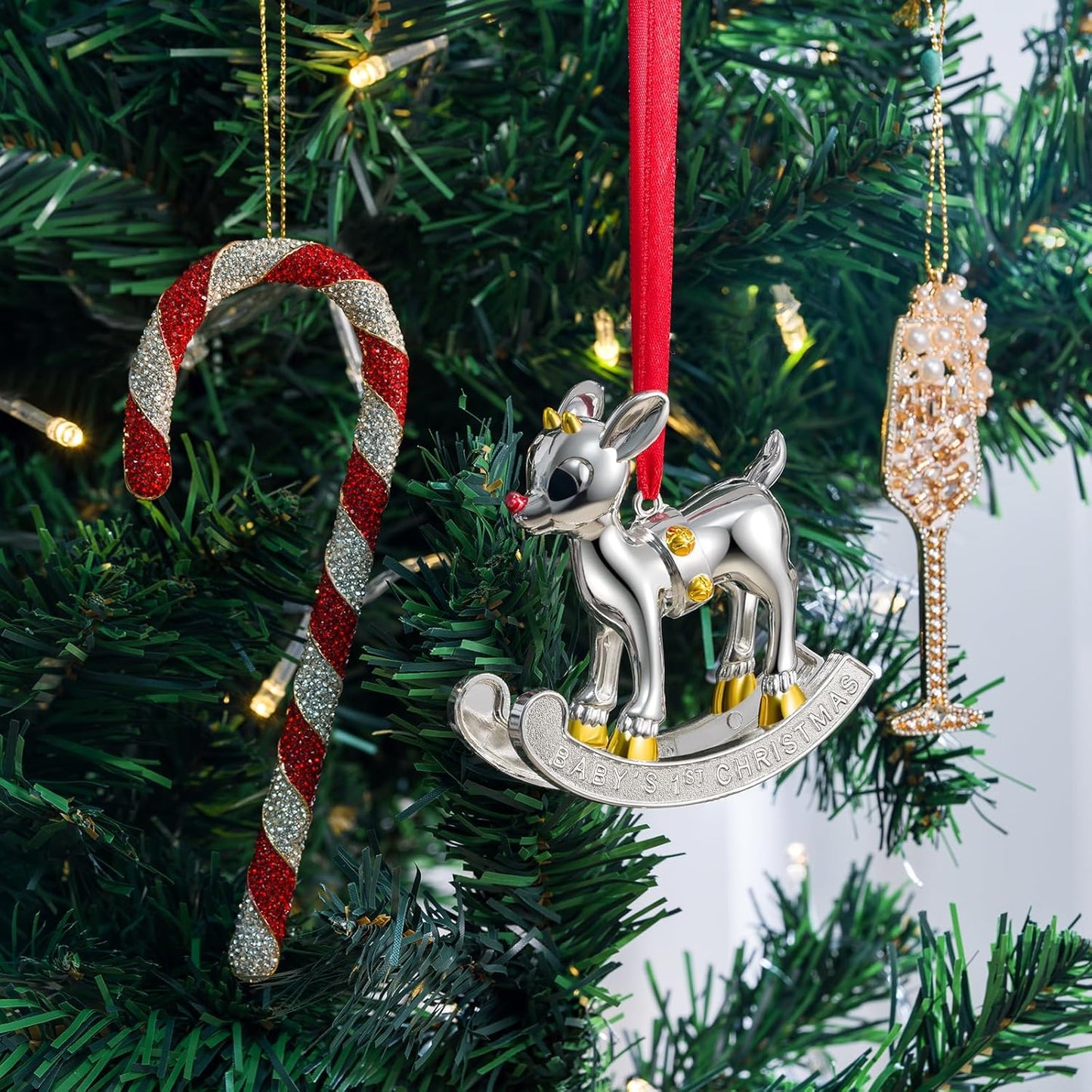 2025 Christmas Ornaments Champagne Ornament,Hanging Wine Glass Ornaments for Christmas Tree Decorations, Keepsake Gifts for Sisters Mother Grandma Women