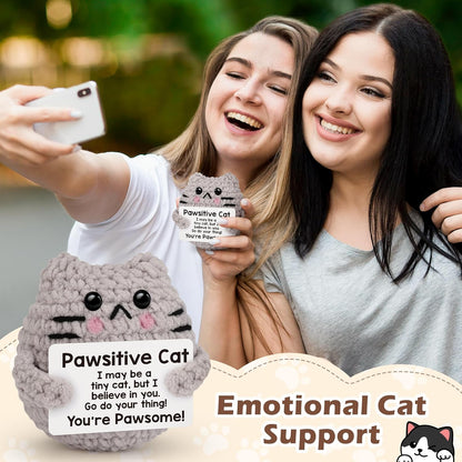 Crochet Cat Easter Basket Stuffers Positive Cat Crochet for Friend for Mom Grandma Dad Grandpa Daughter Son Gifts, Emotional Coworker Sister Brother Support Small Birthday Gifts