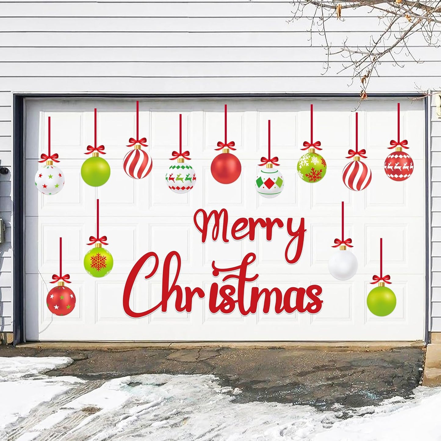 90shine 32PCS Christmas Garage Door Decorations Magnets - Merry Xmas Ball Holiday Refrigerator Fridge Kitchen Decor(Red, Silver)
