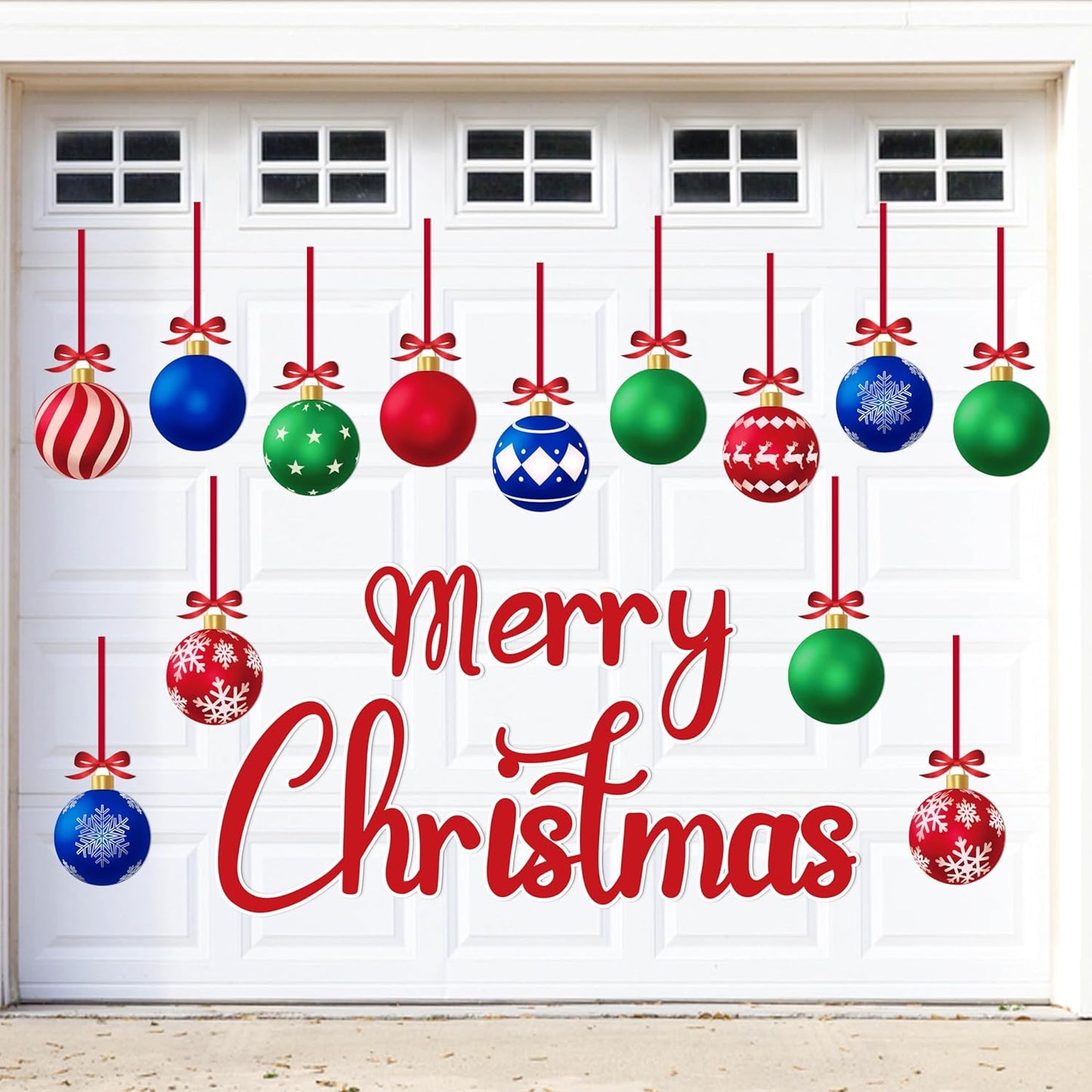 90shine 32PCS Christmas Garage Door Decorations Magnets - Merry Xmas Ball Holiday Refrigerator Fridge Kitchen Decor(Red, Silver)