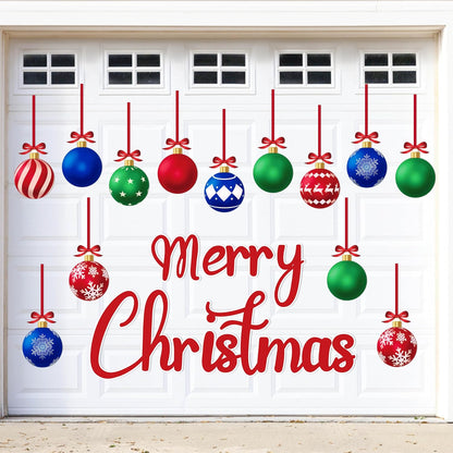 90shine 32PCS Christmas Garage Door Decorations Magnets - Merry Xmas Ball Holiday Refrigerator Fridge Kitchen Decor(Red, Silver)