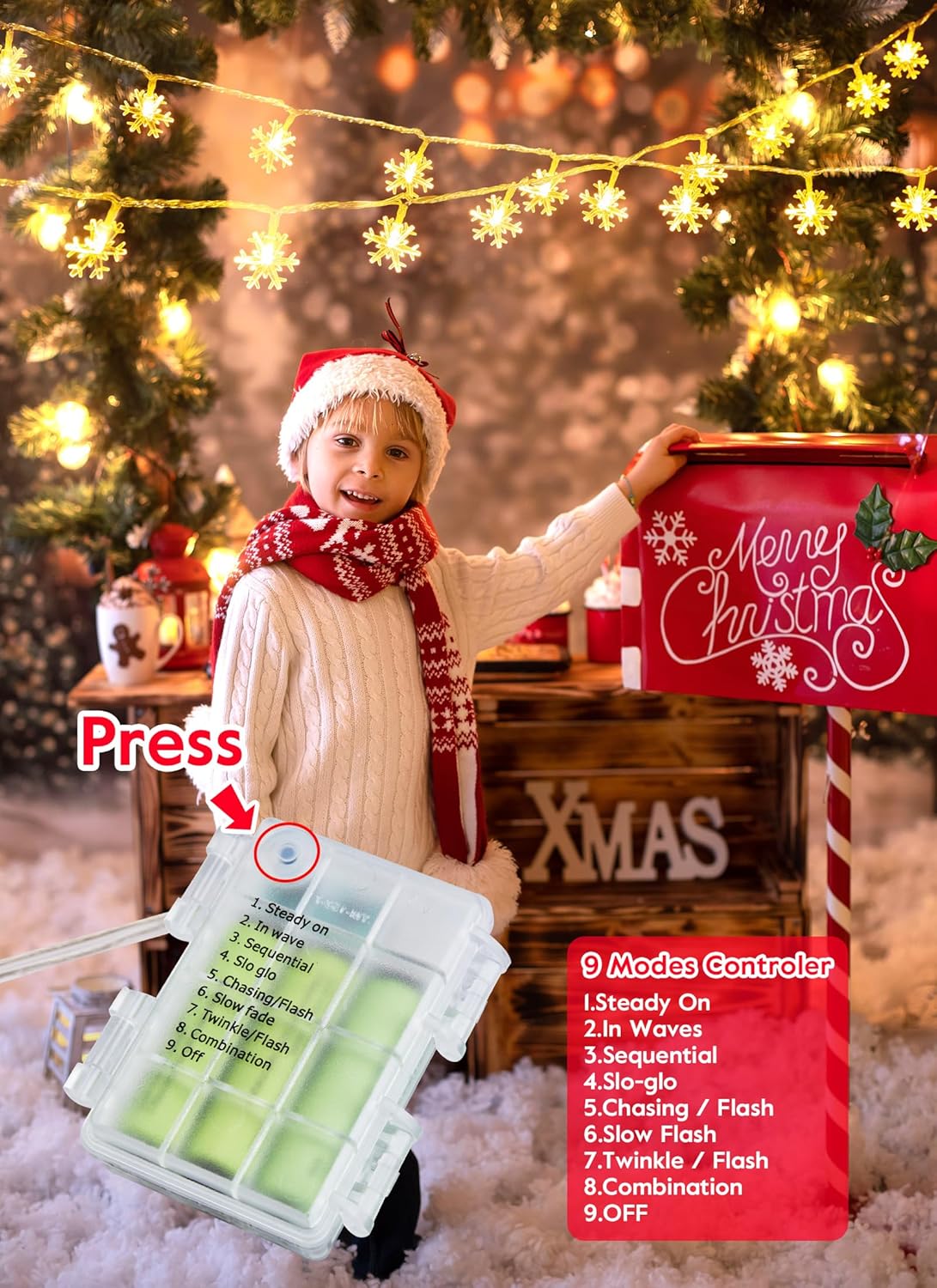 2 Pack Christmas Snowflakes Lights, 26 Ft 50 LED Snowflake String Lights Battery Operated, 8 Lighting Modes Waterproof Shatterproof Fairy Light for Bedroom Home Indoor Outdoor Xmas Christmas Decor