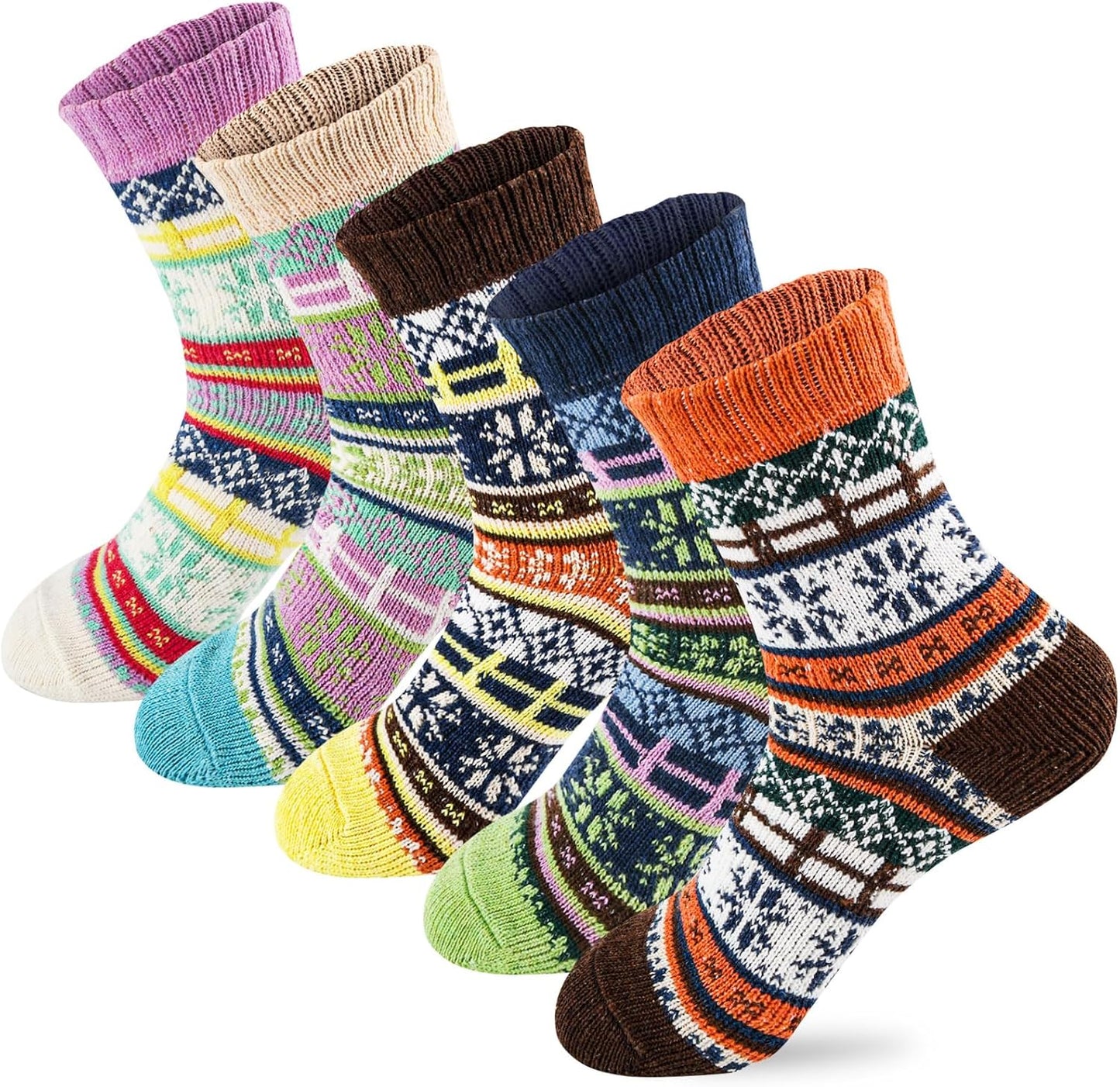 5Pairs Free Size Fuzzy Socks Soft Wool Crew Warm Socks for Women Winter Multicolor Christmas Womens Winter Socks Gift Box