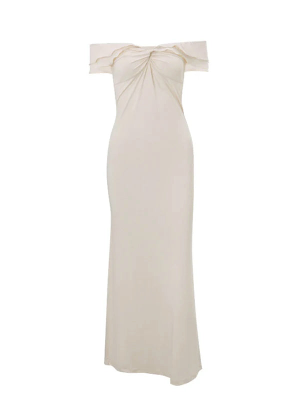 Ivory White Ruffle Falbala Off Shoulder Mermaid Elegant Cocktail Evening Gown Maternity Photoshoot Baby Shower Maxi Dress