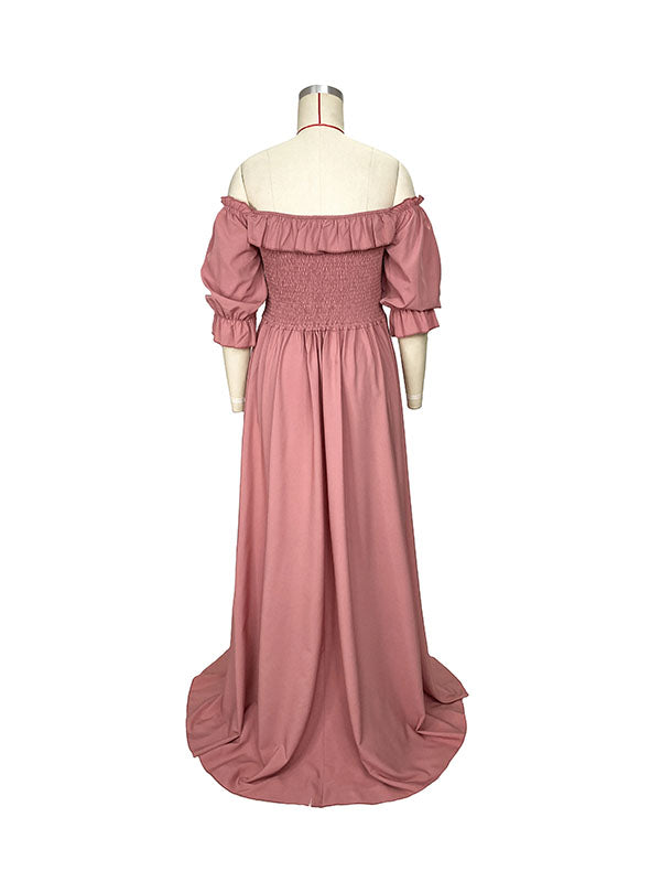 Pink Boho Flowy Bump Friendly Off Shoulder Photoshoots Maxi Dress