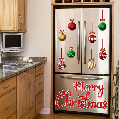 90shine 32PCS Christmas Garage Door Decorations Magnets - Merry Xmas Ball Holiday Refrigerator Fridge Kitchen Decor(Red, Silver)