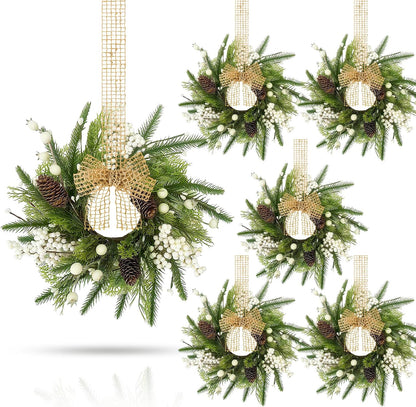 24" Christmas Wreaths for Front Door 2 PCS Christmas Teardrop Swag Winter Wreath with Red Ball Red Berry Pine Needles for Indoor Outdoor Farmhouse Home Wall Window Festival Wedding Decor