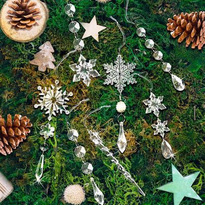 18pcs Christmas Tree Decoration Crystal Ornaments - Hanging Acrylic Christmas Snowflake Icicle Drop Crystal Ornaments for Xmas Tree Winter New Year Party Supplies