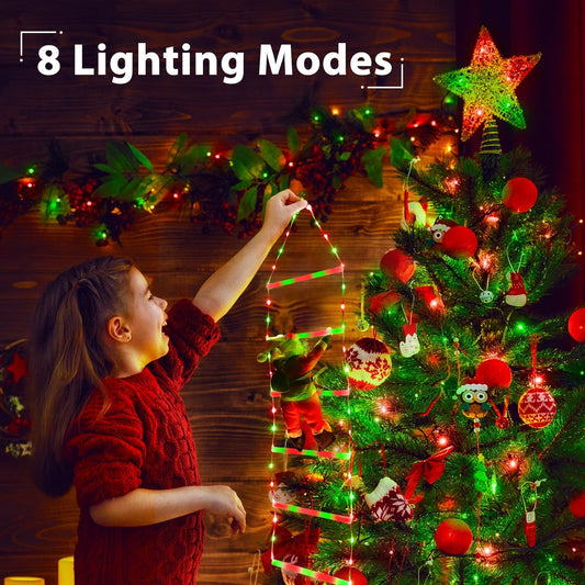 LED Christmas Lights - 10ft Christmas Decorative Ladder Lights with Santa Claus, Xmas Decorations Light for Indoor Outdoor, Window, Garden, Home, Wall, Xmas Tree Decor - Warm White