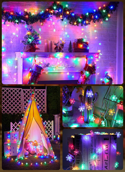 2 Pack Christmas Snowflakes Lights, 26 Ft 50 LED Snowflake String Lights Battery Operated, 8 Lighting Modes Waterproof Shatterproof Fairy Light for Bedroom Home Indoor Outdoor Xmas Christmas Decor