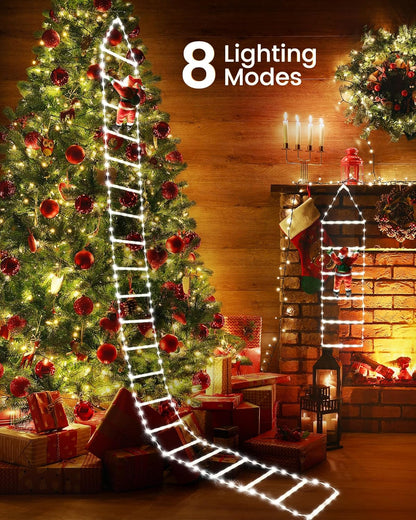 LED Christmas Lights - 10ft Christmas Decorative Ladder Lights with Santa Claus, Xmas Decorations Light for Indoor Outdoor, Window, Garden, Home, Wall, Xmas Tree Decor - Warm White