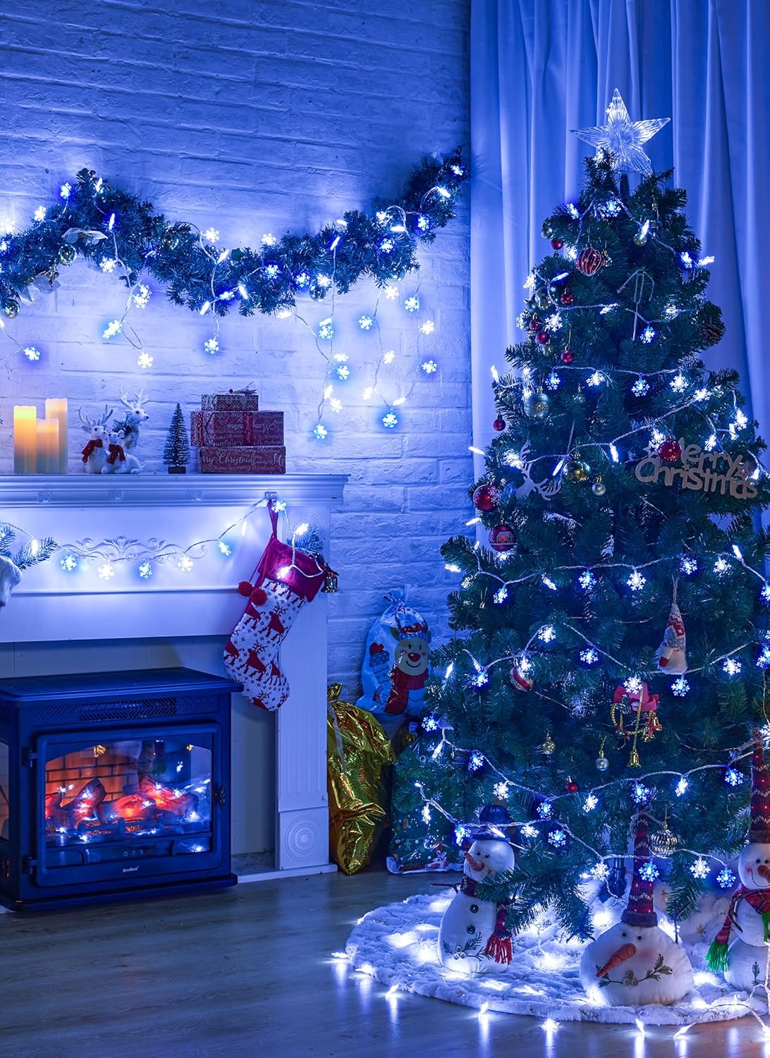 2 Pack Christmas Snowflakes Lights, 26 Ft 50 LED Snowflake String Lights Battery Operated, 8 Lighting Modes Waterproof Shatterproof Fairy Light for Bedroom Home Indoor Outdoor Xmas Christmas Decor