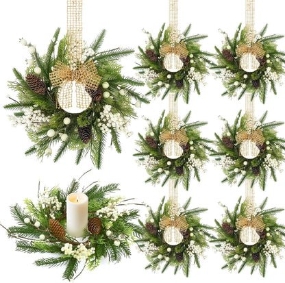 24" Christmas Wreaths for Front Door 2 PCS Christmas Teardrop Swag Winter Wreath with Red Ball Red Berry Pine Needles for Indoor Outdoor Farmhouse Home Wall Window Festival Wedding Decor