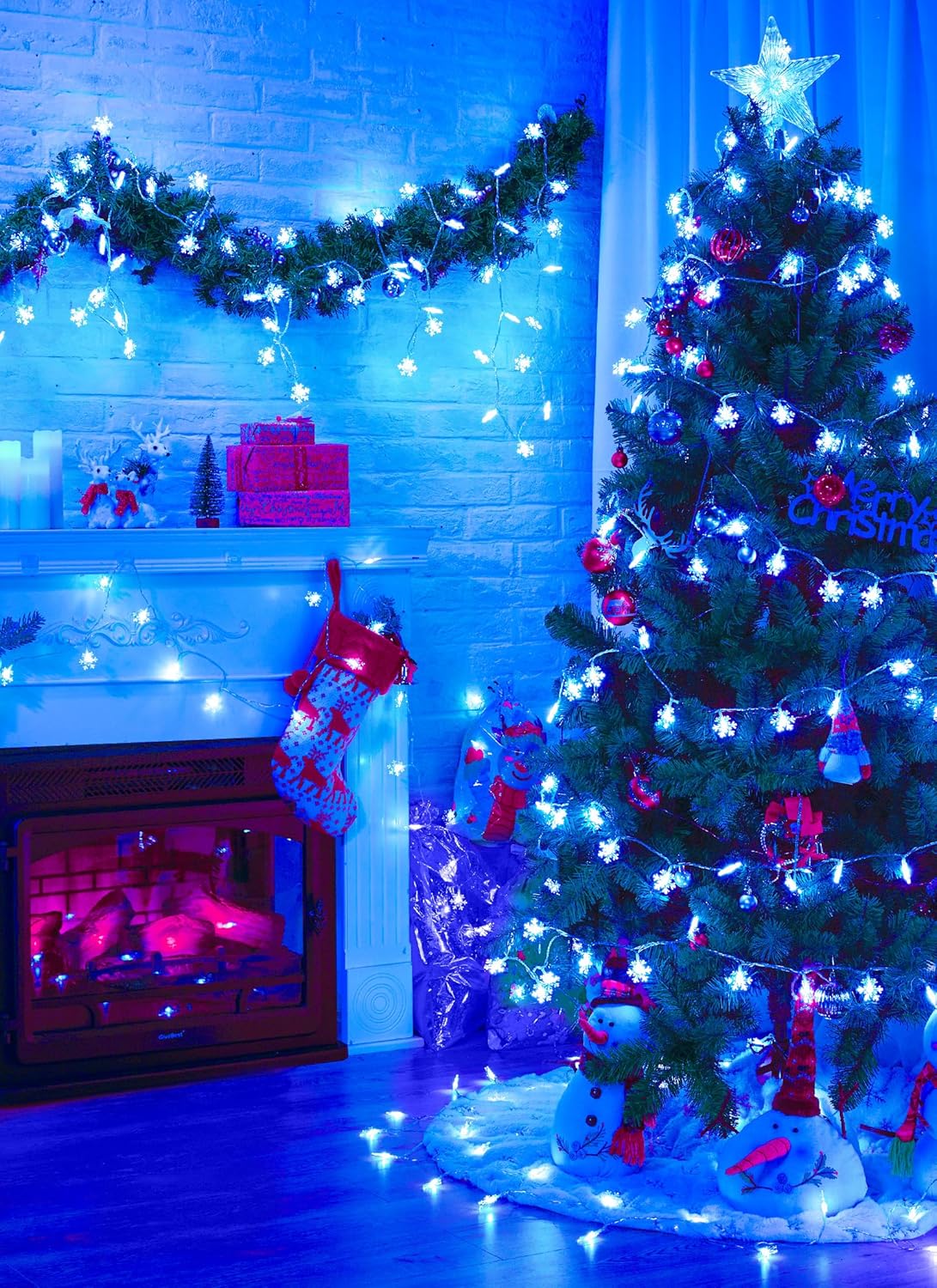 2 Pack Christmas Snowflakes Lights, 26 Ft 50 LED Snowflake String Lights Battery Operated, 8 Lighting Modes Waterproof Shatterproof Fairy Light for Bedroom Home Indoor Outdoor Xmas Christmas Decor