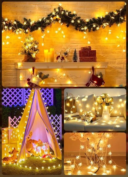 2 Pack Christmas Snowflakes Lights, 26 Ft 50 LED Snowflake String Lights Battery Operated, 8 Lighting Modes Waterproof Shatterproof Fairy Light for Bedroom Home Indoor Outdoor Xmas Christmas Decor