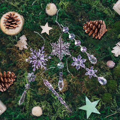 18pcs Christmas Tree Decoration Crystal Ornaments - Hanging Acrylic Christmas Snowflake Icicle Drop Crystal Ornaments for Xmas Tree Winter New Year Party Supplies