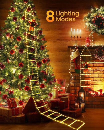 LED Christmas Lights - 10ft Christmas Decorative Ladder Lights with Santa Claus, Xmas Decorations Light for Indoor Outdoor, Window, Garden, Home, Wall, Xmas Tree Decor - Warm White