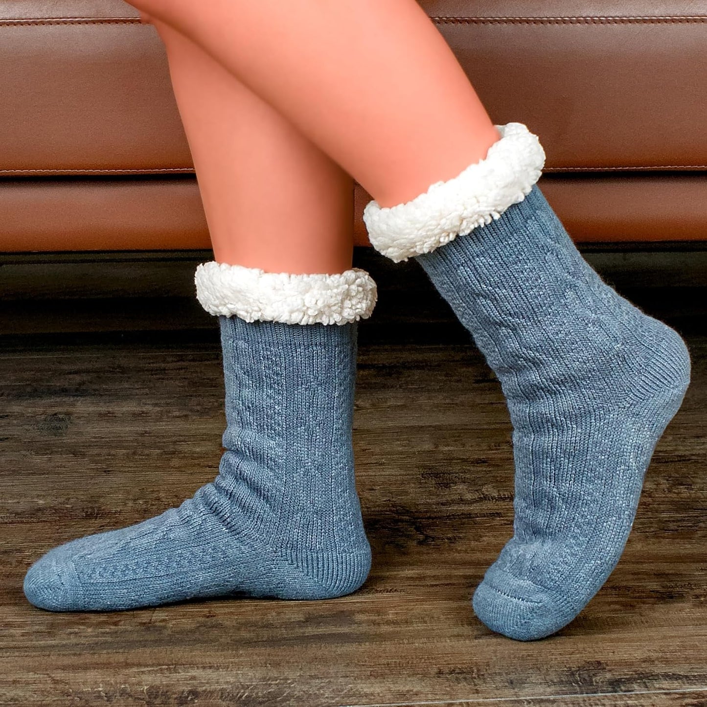 Women's Fuzzy Slipper Socks with Non-Slip Grippers, Cozy Fluffy Sherpa Lined, Cute Christmas Gifts
