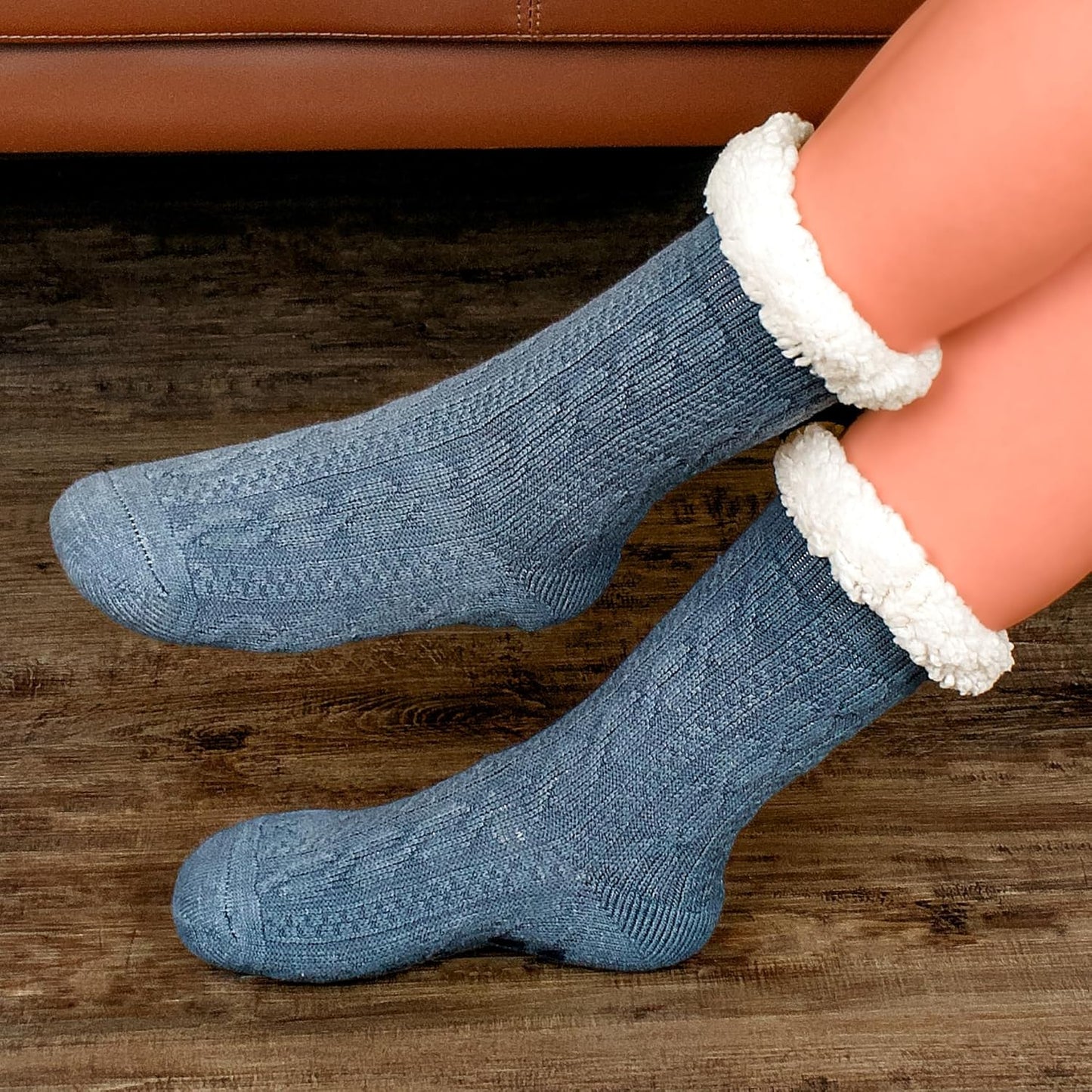 Women's Fuzzy Slipper Socks with Non-Slip Grippers, Cozy Fluffy Sherpa Lined, Cute Christmas Gifts